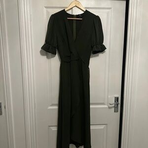 LuLaRoe Dark Green Midi Dress with Ruffle Detail